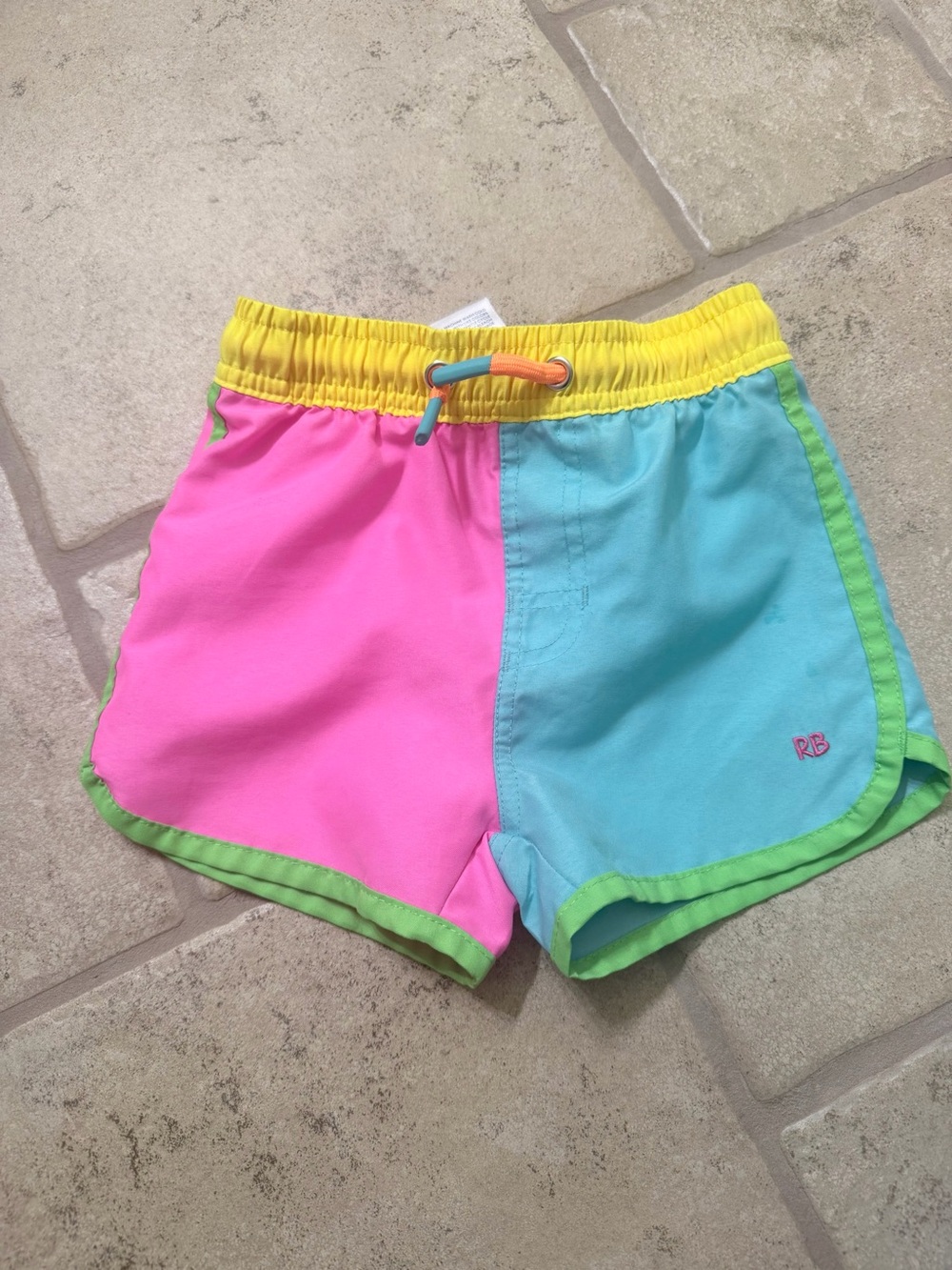 Kids Colorblock Swim Trunks in Pink, Aqua & Yellow